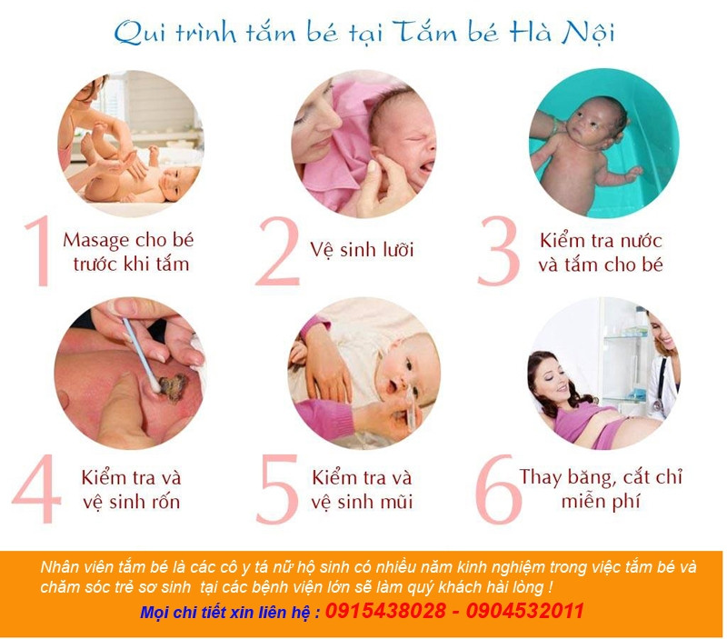 Quy trình 6 bước tắm bé tại trung tâm