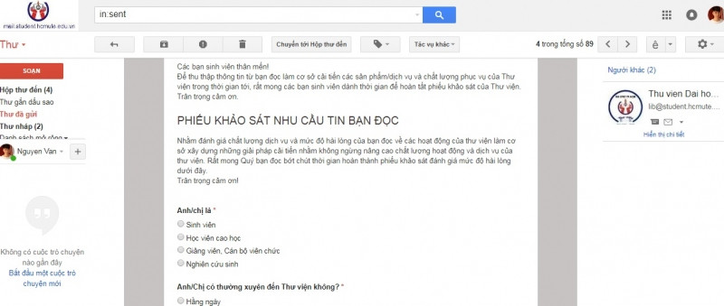 Sử dụng mail sinh viên để liên hệ khi cần thiết