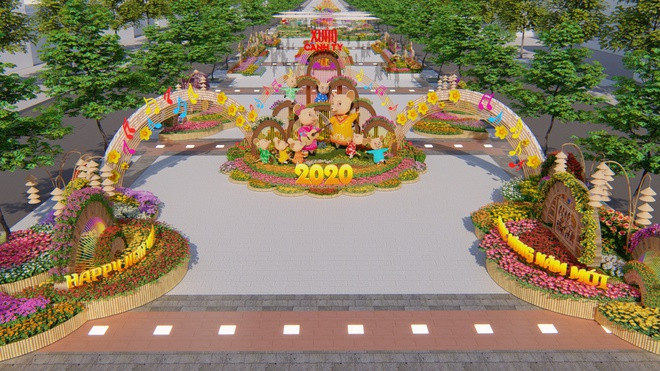 Cảnh mô hình của đường hoa Nguyễn Huệ