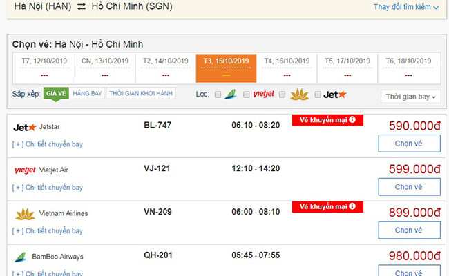 So sánh giá vé các hãng hàng không trên website của BestPrice