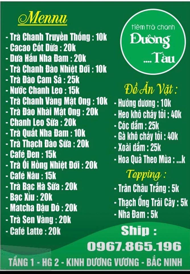 Menu với những đồ uống giá không quá cao