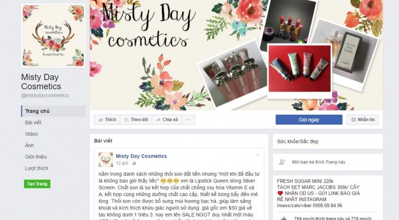 Trang Facebook của Misty Day Cosmetics