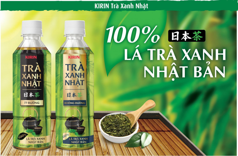 Trà xanh Nhật Kirin gồm hai loại ít đường và có đường