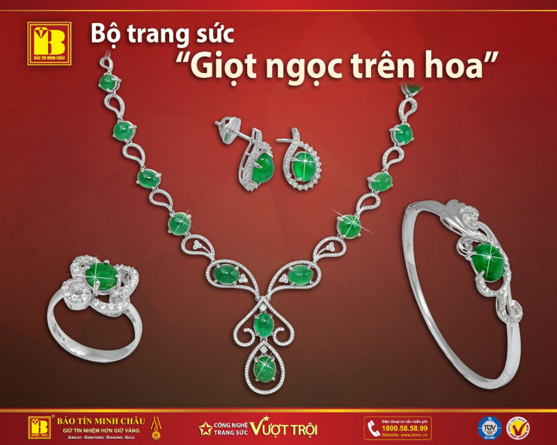 Mẫu mã trang sức của Bảo Tín Minh Châu vô cùng đa dạng, từ trang sức nạm kim cương đến vàng bạc và các loại đá quý.