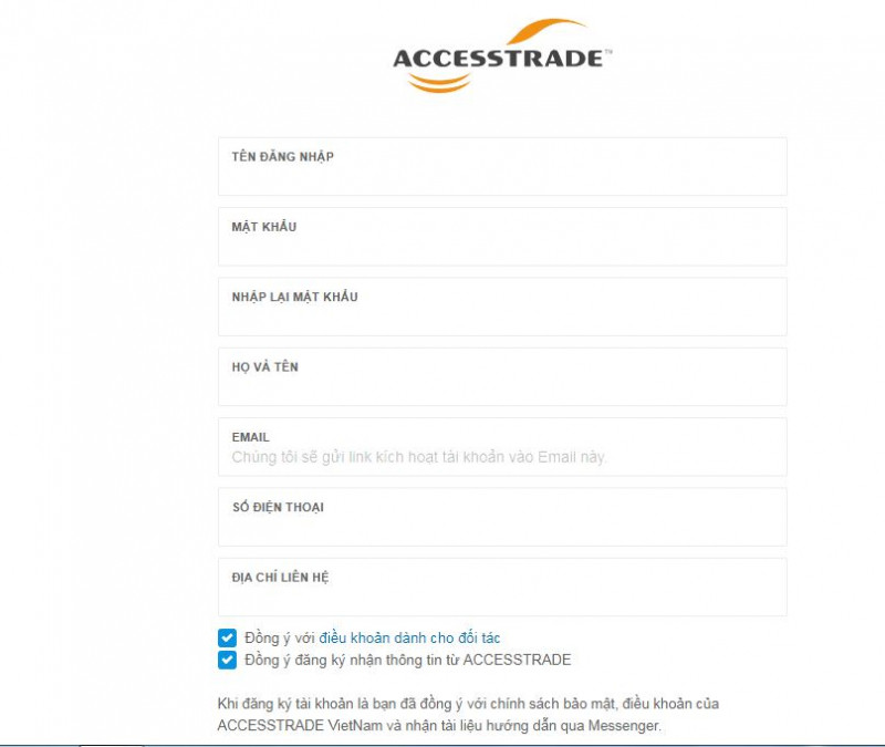 Giao diện trang web Accesstrade