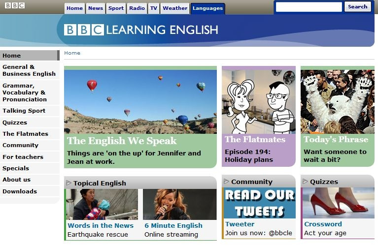 Giao diện trang web BBC learning English