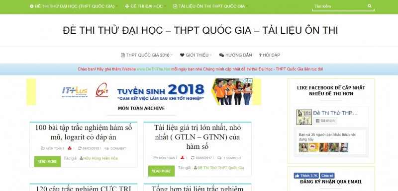 Giao diện trang web dethithu.net