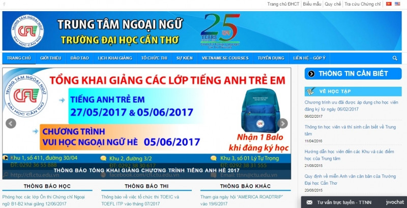 Website của Trung tâm Ngoại ngữ Đại học Cần Thơ
