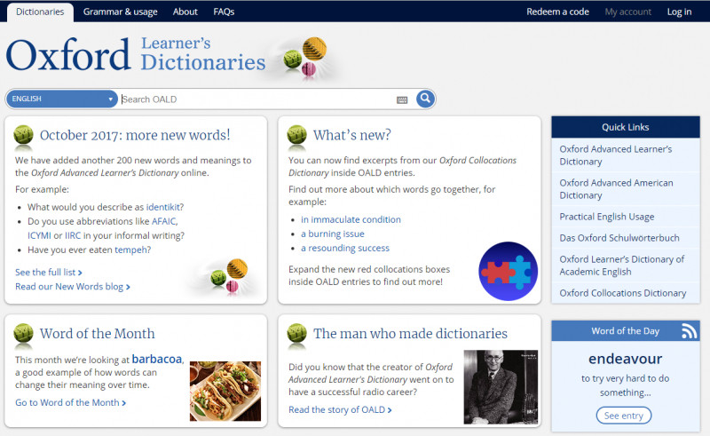 Trang web Từ điển Oxford