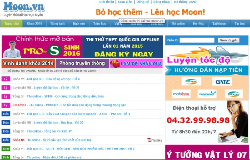 Website luyện thi đại học Moon.vn