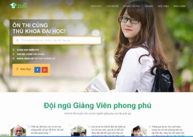 Website luyện thi đại học Zuni.vn