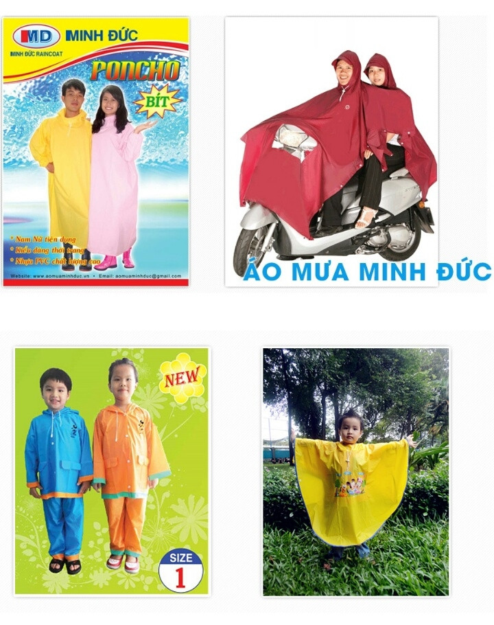 Một số sản phẩm áo mưa của Công ty TNHH Đầu tư Sản xuất Thương mại Dịch vụ Minh Đức