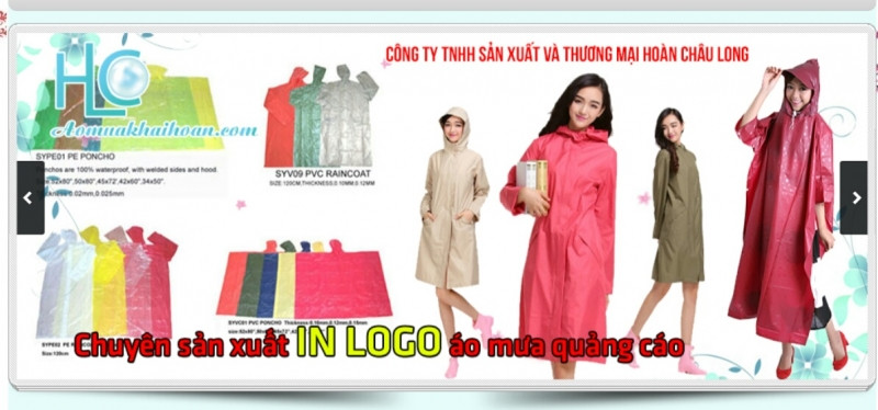 Hình ảnh quảng cáo các sản phẩm áo mưa của Công ty TNHH Sản xuất và Thương mại Hoàn Châu Long