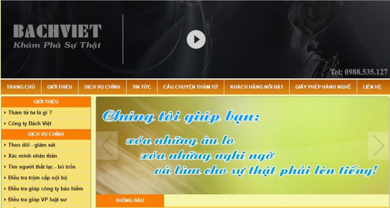 Trang web của công ty cổ phần điều tra và cung cấp thông tin Bách Việt