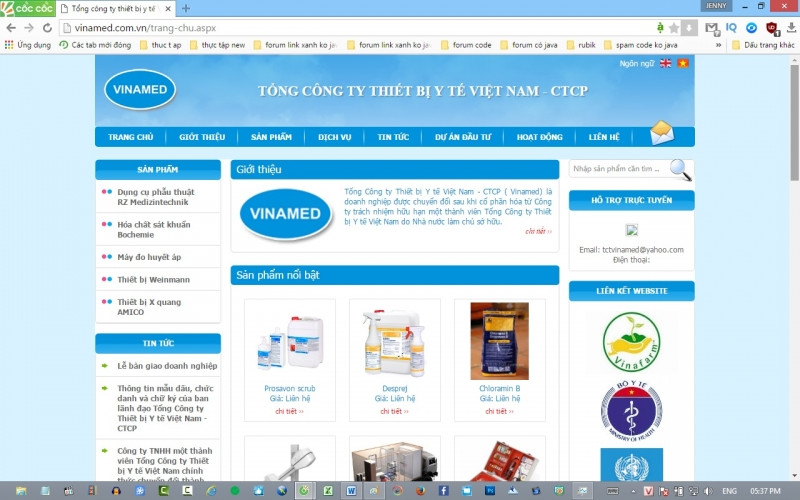 Trang web của Tổng Công ty Thiết bị Y tế Việt Nam – CTCP Vinamed