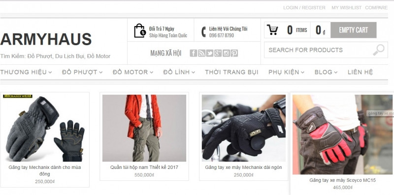 Website của Shop phượt ArmyHaus