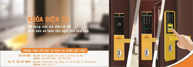 Khóa điện tử Việt Tiệp - banner giới thiệu trung tâm lắp đặt và dịch vụ khóa Việt Tiệp