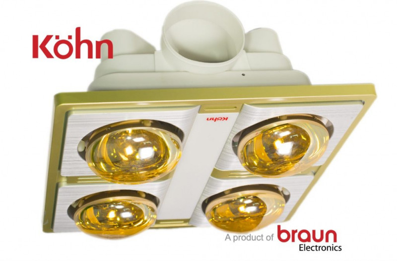 Đèn sưởi nhà tắm Braun Kohn KN04G âm trần 4 bóng mang đến không gian ấm áp trong nhà tắm