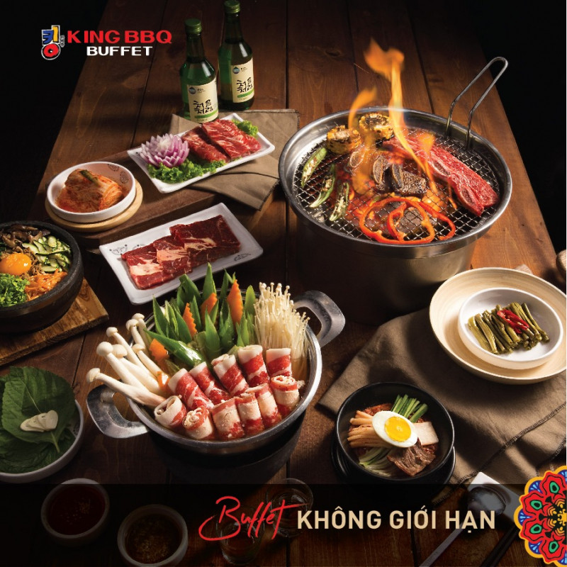 Thực đơn Buffet của King BBQ có hơn 200 món ăn đa dạng đặc trưng hương vị Hàn Quốc, đảm bảo khiến khách hàng ấn tượng và thỏa mãn