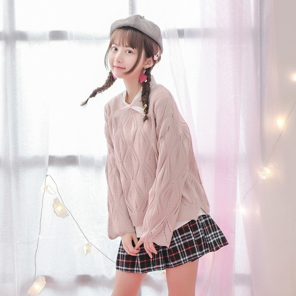 Áo len lỗ rỗng phong cách Mori girl Nhật Bản