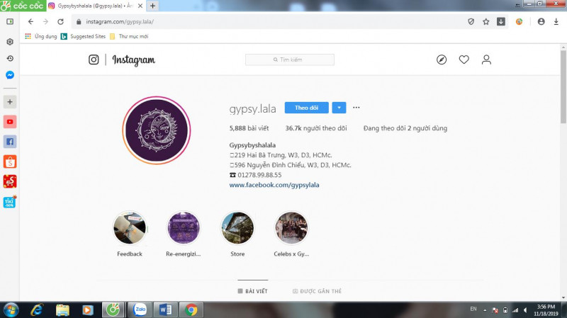 Kênh Instagram của Gypsy.lala