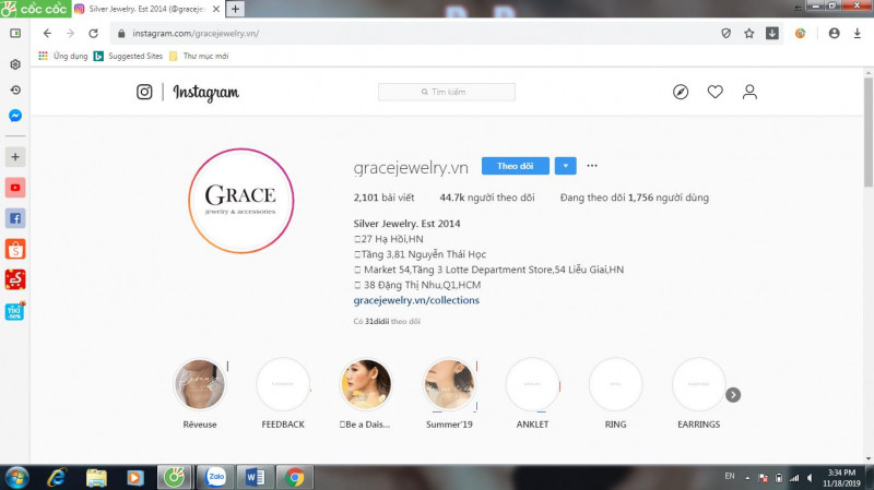 Kênh Instagram của Grace Jewelry
