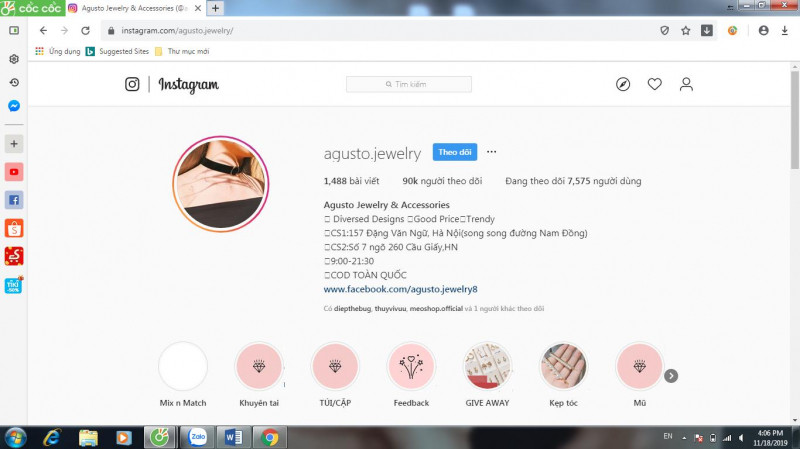 Kênh Instagram của Agusto Jewelry