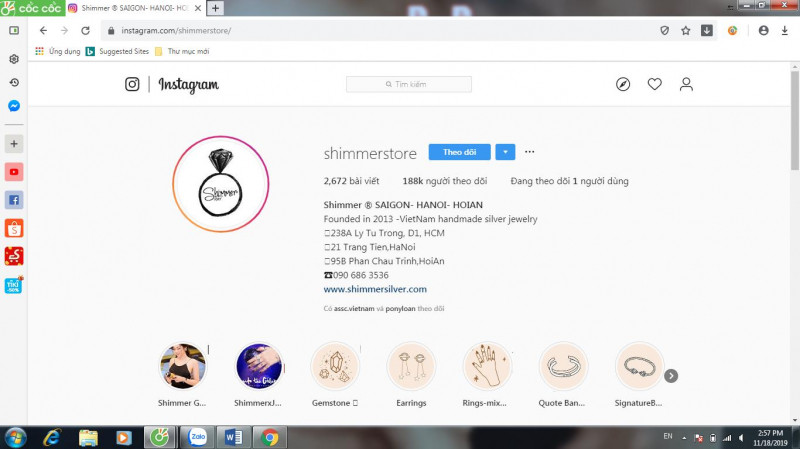 Kênh Instagram của Shimmer.