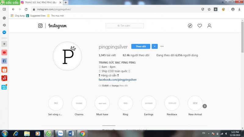 Kênh Instagram của Ping Ping Silver