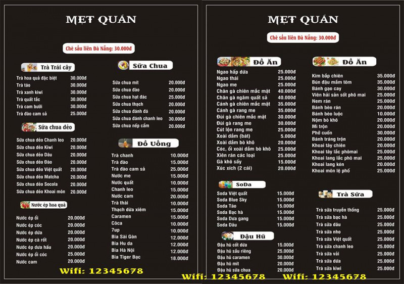 Menu rất phong phú