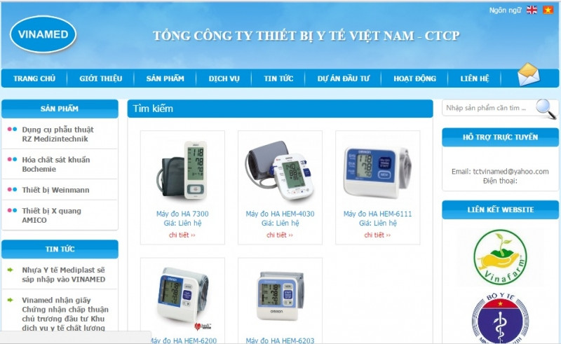 Website của Tổng Công ty Thiết bị Y tế Việt Nam - CTCP ( Vinamed)