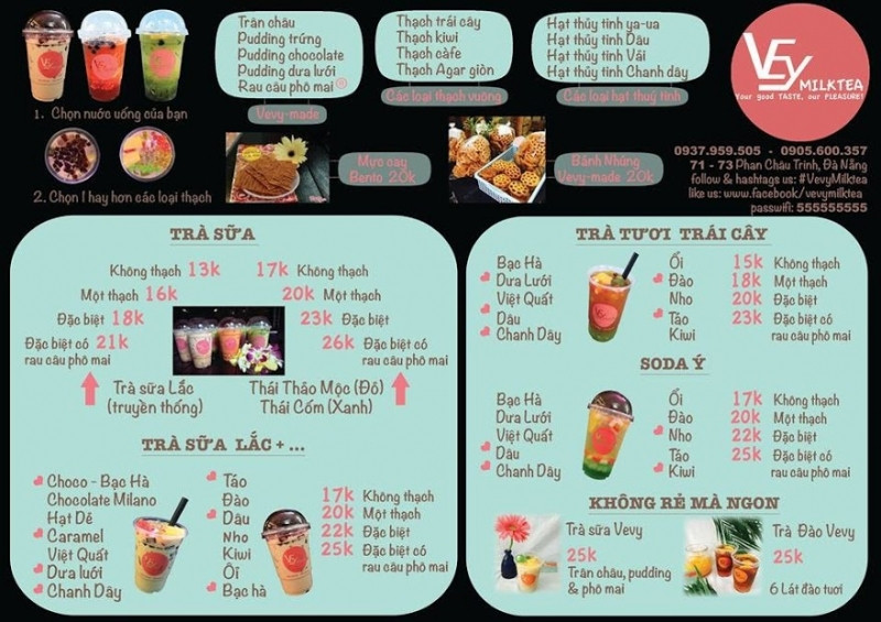 Menu đa dạng của quán