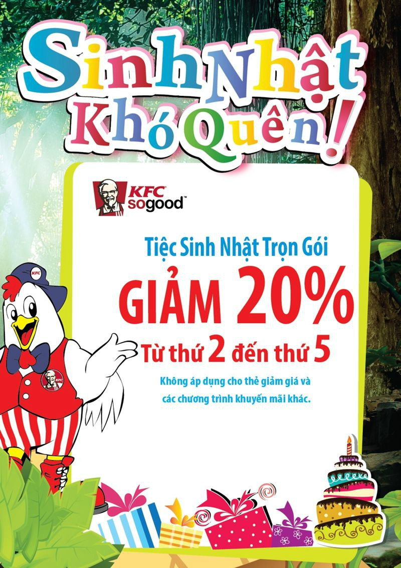 KFC giảm giá ấn tượng dành cho các tiệc sinh nhật trọn gói