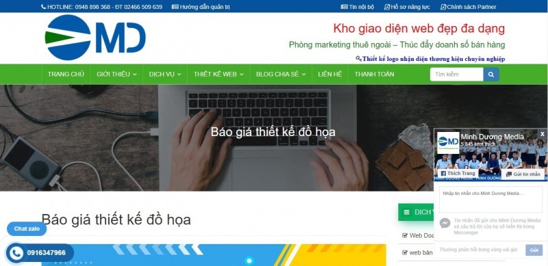 Giao diện website của Công ty Truyền thông Phát triển Minh Dương