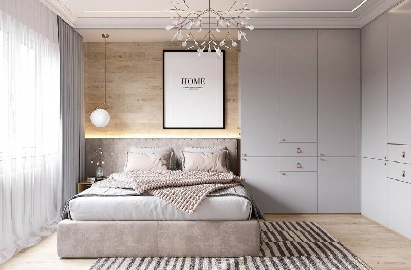 Phòng ngủ được thiết kế tối giản.