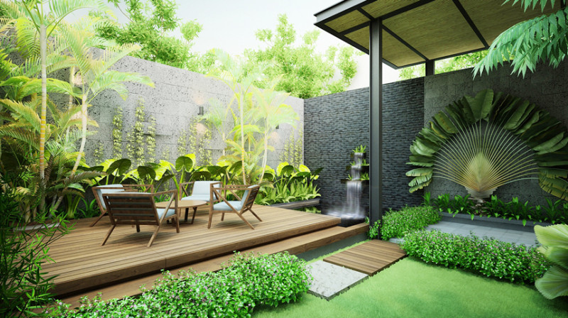 Góc sân vườn đẹp mắt do Green homes thiết kế và thi công