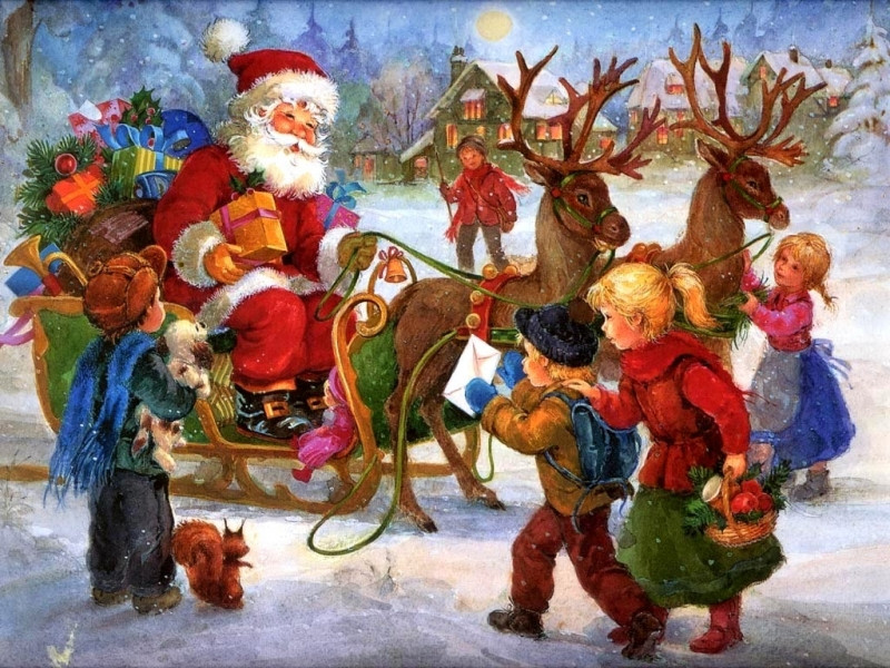 Ông già Noel và tuần lộc đi phát quà