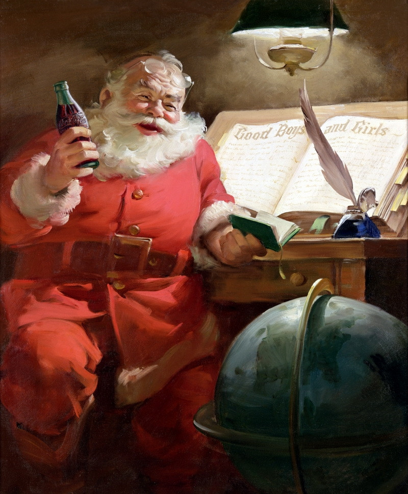 Ông già Noel cầm trên tay chai Coca Cola