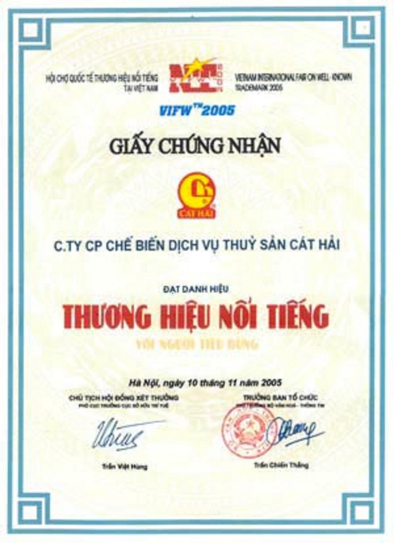 Chứng nhận thương hiệu nổi tiếng