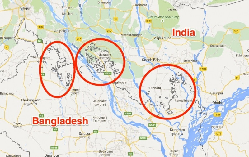 Sự phức tạp của những khu vực lãnh thổ nằm trong đất nước của nhau giữa Ấn Độ và Bangladesh.