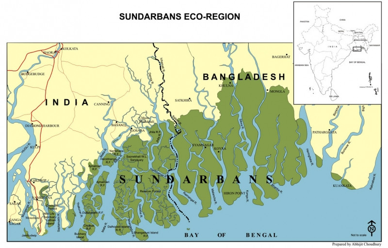 Vị trí rừng Sundarbans (phần màu xanh)