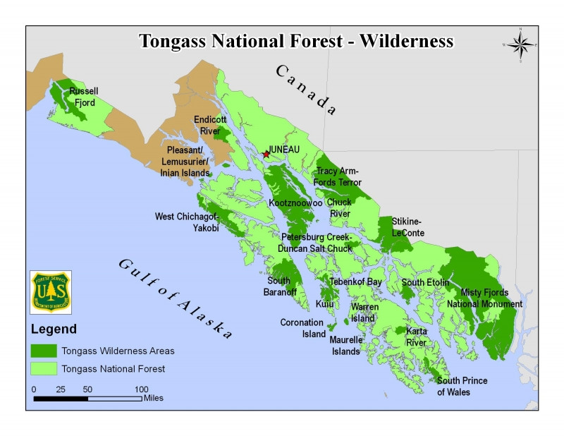 Vị trí rừng Tongass (phần màu xanh)