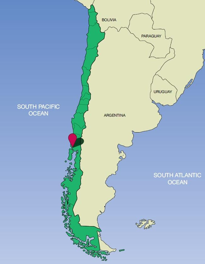 Vị trí rừng Valdivian (phần màu xanh)