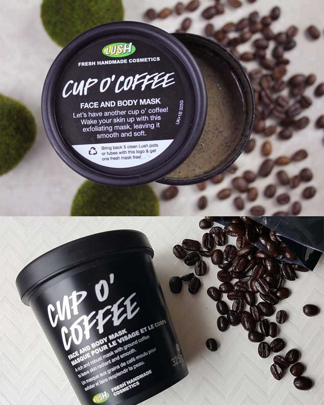 Thành phần chủ yếu của Lush Cup O’Coffee Mask là bã cà phê và đất sét