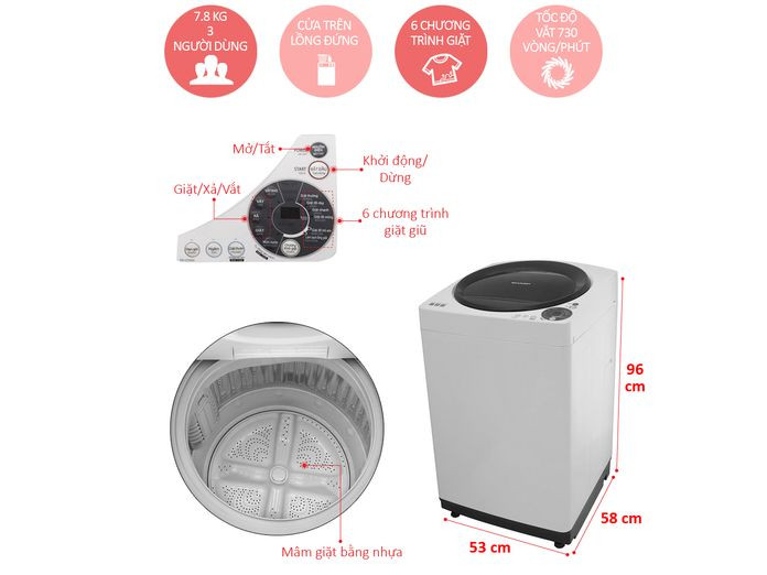 Máy giặt lồng đứng Sharp ES-W78GV-G 7.8kg
