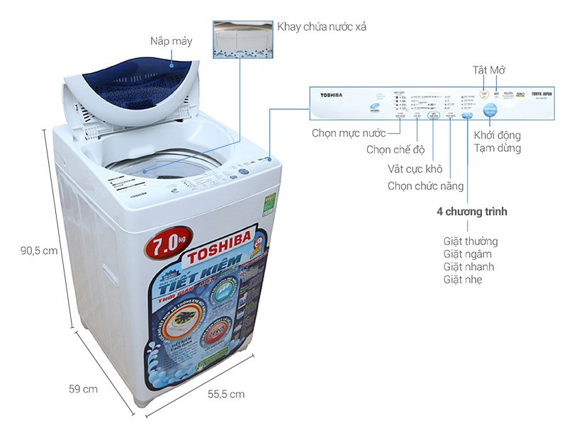 Máy giặt cửa trên Toshiba 7kg AW-A800SV - A800SV-WB