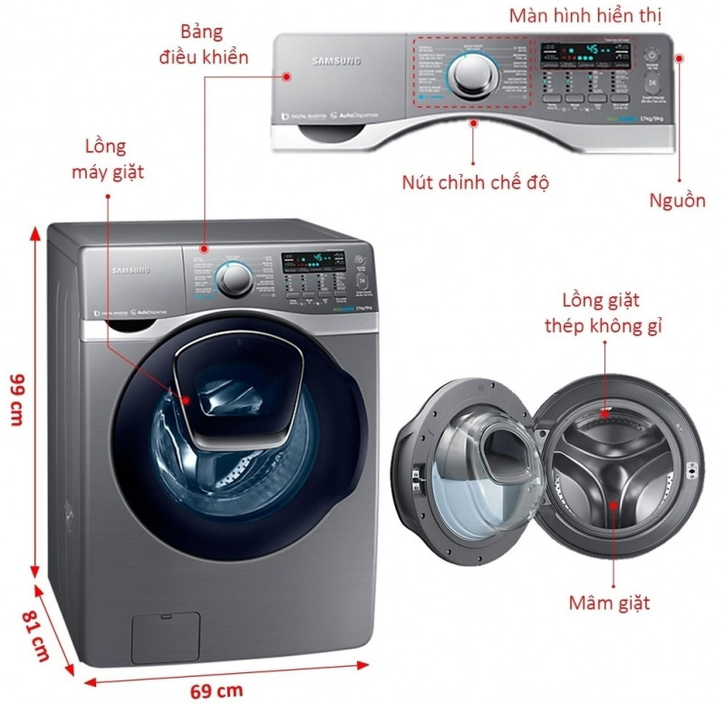Máy giặt 8 Kg Samsung WD0804W8E1/XSV lồng ngang