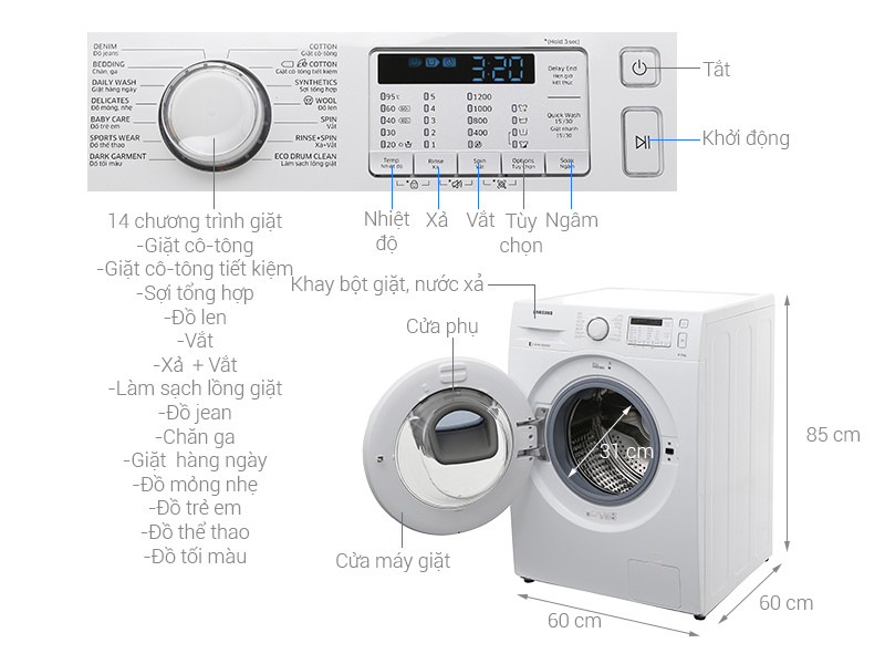 Máy giặt 8KG Samsung WW80K5233YW/SV lồng ngang