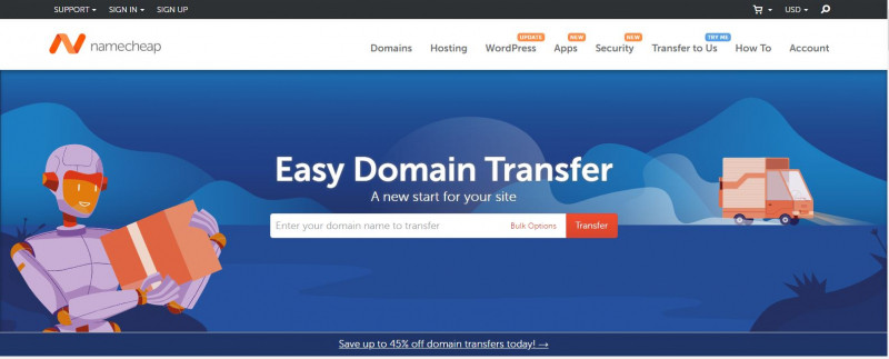 Giao diện website namecheap.com