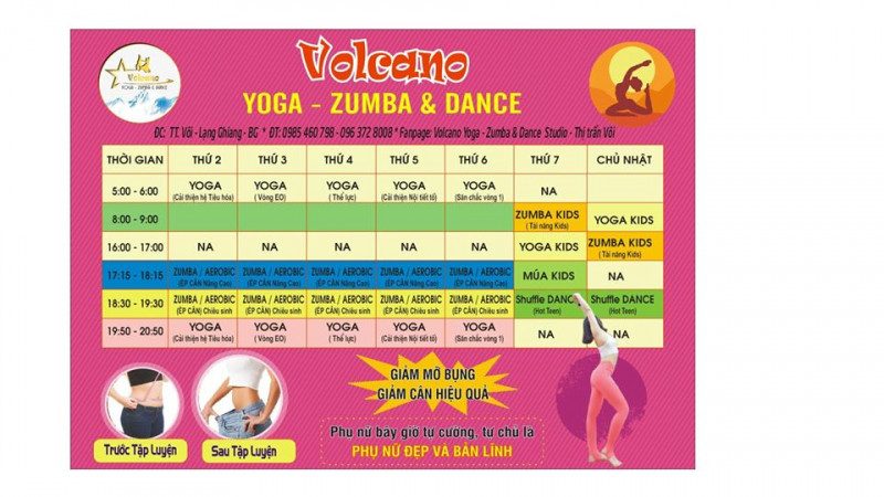 Lịch tập tại Volcano Yoga - Zumba & Dance Studio